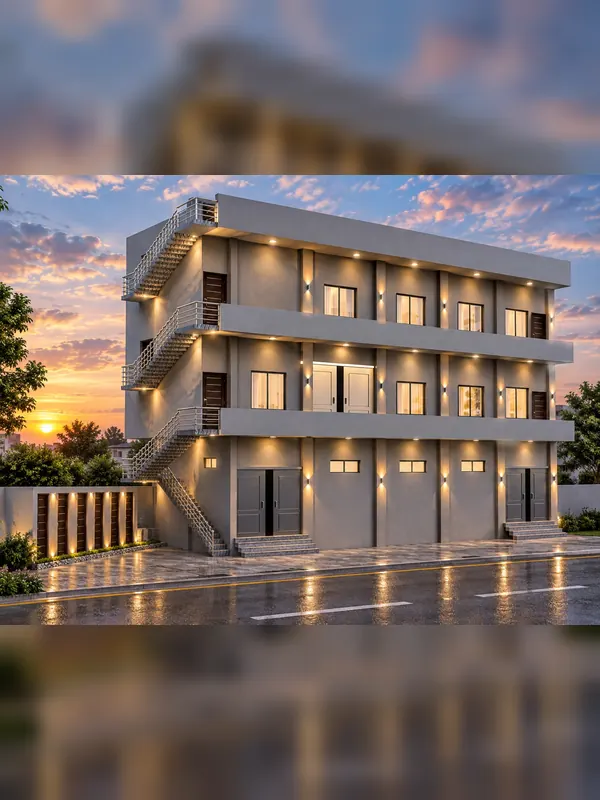 Residential 3D design, evening view