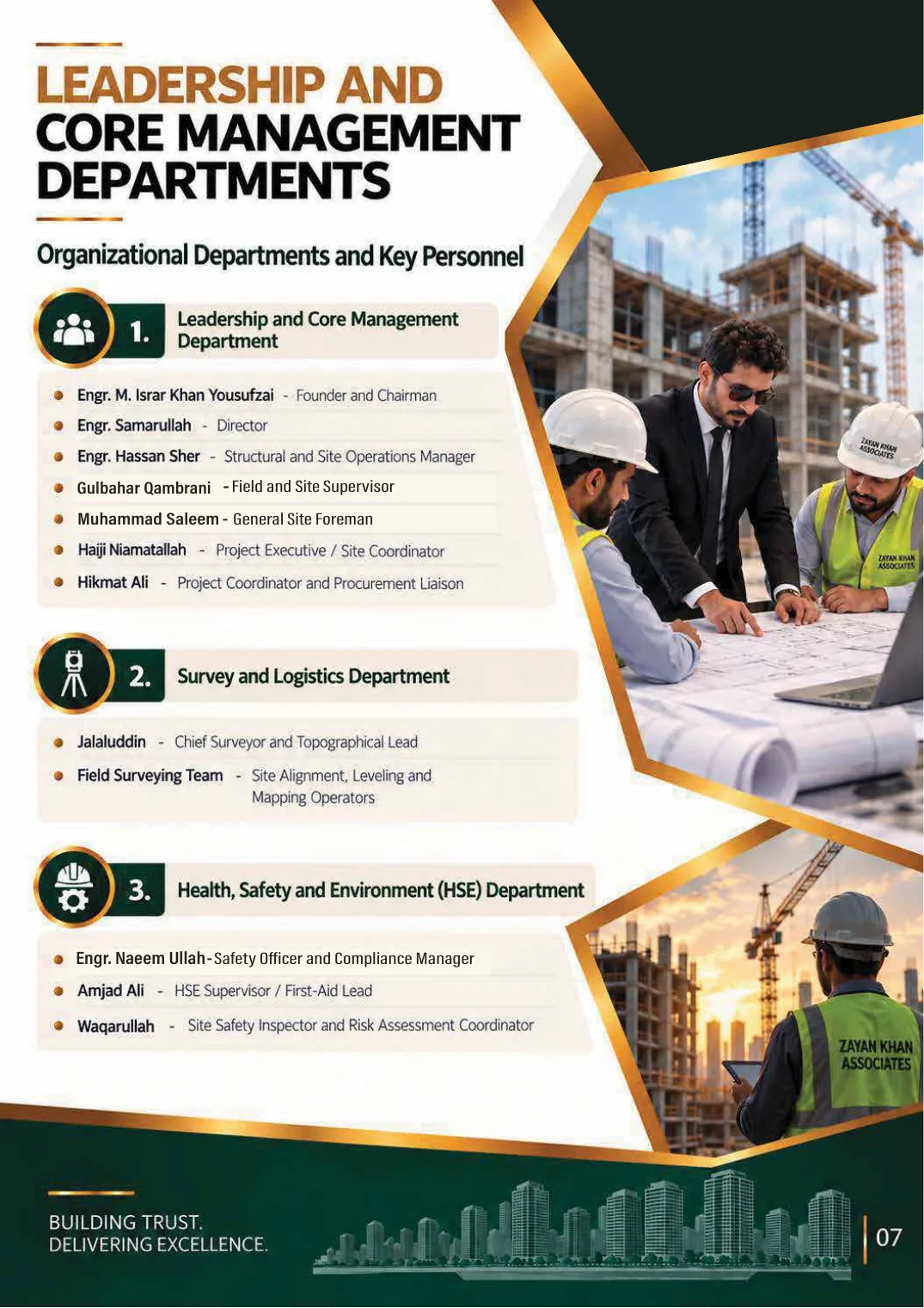 Company profile, page 9: Leadership & Core Management Departments