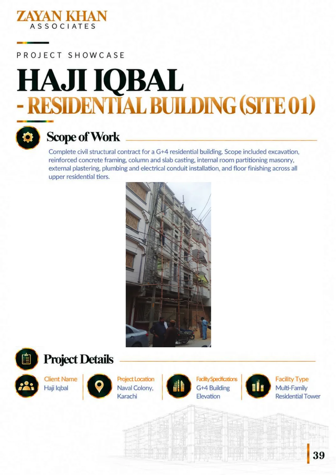 Company profile, page 40: Haji Iqbal Residential Building — Site 01, Naval Colony