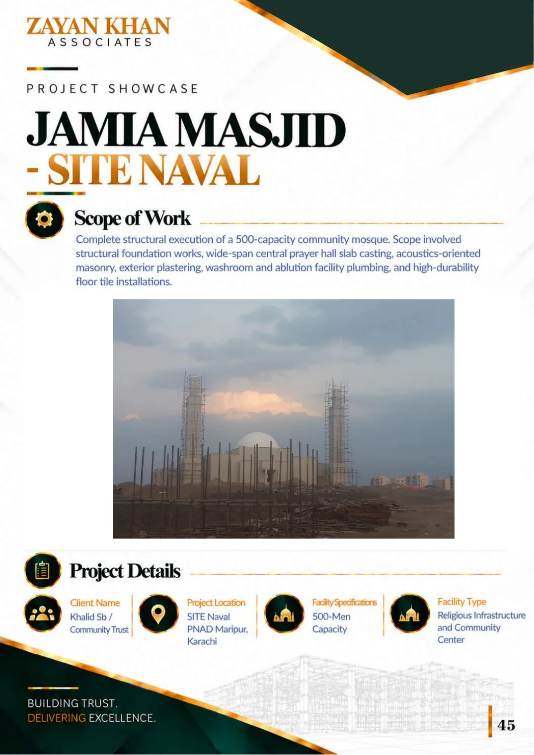 Company profile, page 46: Jamia Masjid, SITE Naval — 500-capacity community mosque