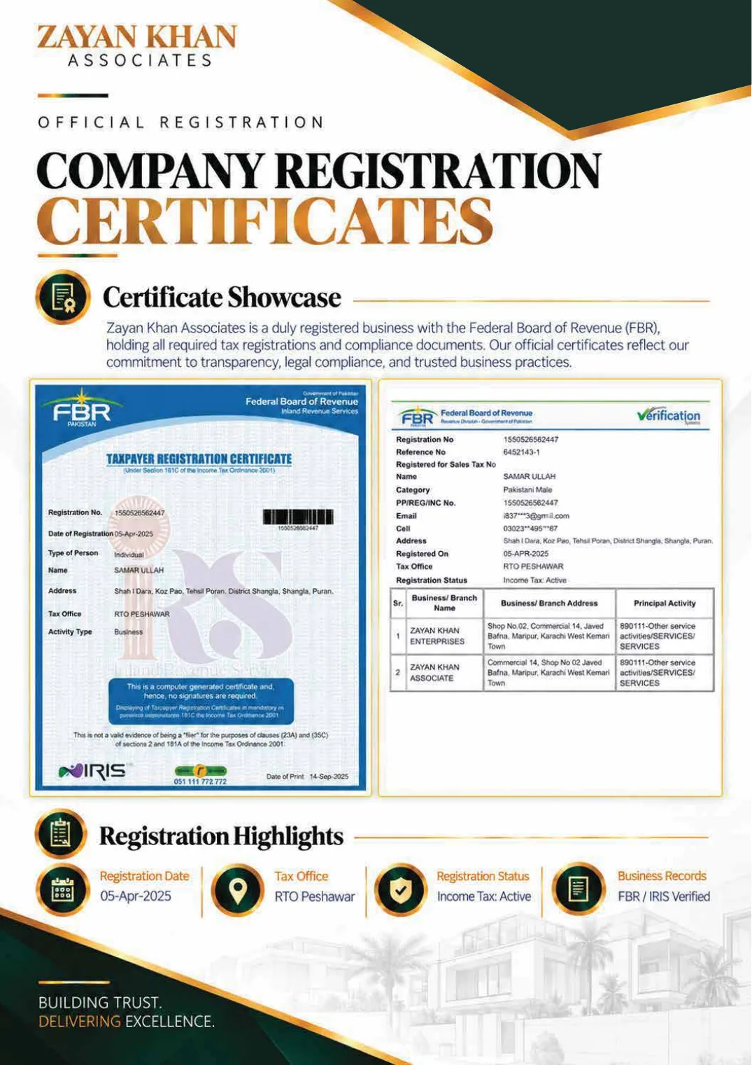 Company profile, page 51: Company Registration Certificates · FBR