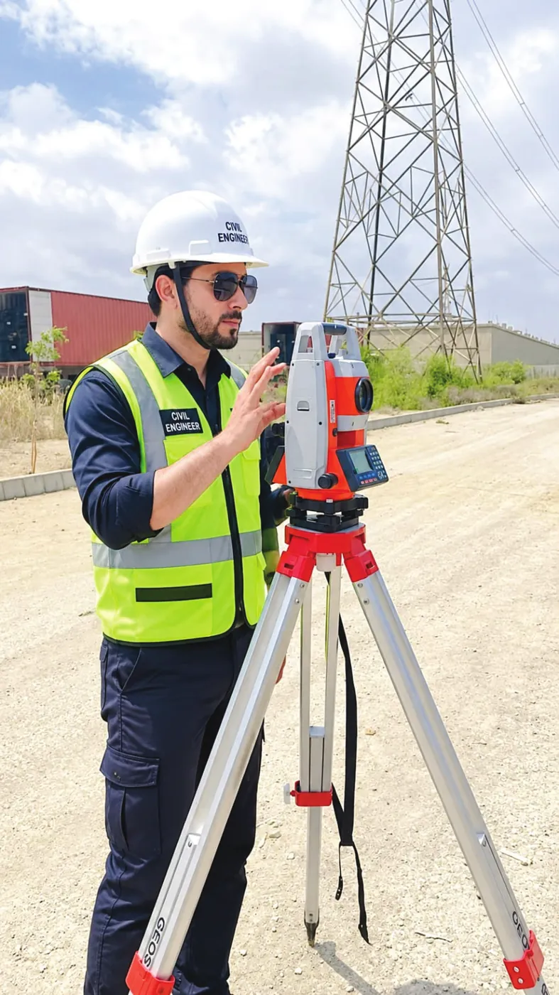 Surveyor on site with total station
